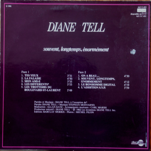 Diane Tell - Souvent, Longtemps, Enormément (Chimères) (LP, Album) (Near Mint (NM or M-)) - Image 2