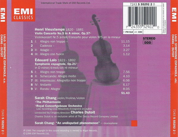 Édouard Lalo / Henri Vieuxtemps, Sarah Chang, Concertgebouworkest, Philharmonia Orchestra, Charles Dutoit-1