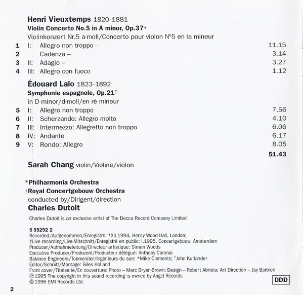 Édouard Lalo / Henri Vieuxtemps, Sarah Chang, Concertgebouworkest, Philharmonia Orchestra, Charles Dutoit-3
