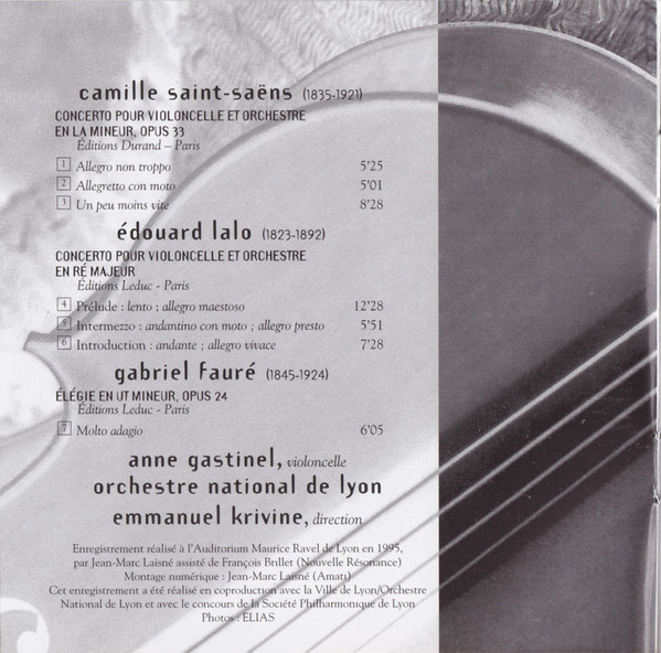 Anne Gastinel, Emmanuel Krivine, Orchestre National De Lyon, Camille Saint-Saëns / Édouard Lalo / Gabriel Fauré-4